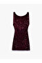 Sequined Slim Fit Crew Neck Sleeveless Mini Evening Dress with Back Detail