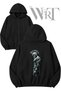 Warrior Back Printed Zippered Hooded Black Cardigan (2 Yarns)