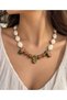 Women's Handmade Unakite and Strawberry Quartz Natural Stone Necklace Special Design with Artificial Pearl Detail - 4