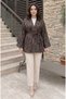 Women's Ethnic Retro Patterned Coffee-Tone Belted Kimono Jacket Suitable for Hijab Wear