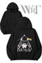 Pınk Freud Back Printed Zippered Hooded Black Cardigan (2 Yarns)