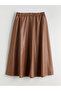 Quality Pieces from Çelebi Store: Leather Look Flared Skirt with Waist Cord - 7
