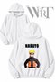 Naruto Back Printed Zippered Hooded White Cardigan (2 Yarns)