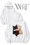 Cat Sarap Sarilma Back Printed Zippered Hooded White Cardigan (2 Yarns)