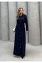 Thick woven shirt style dress - navy blue