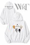 Climbing Cats Back Printed Zippered Hooded White Cardigan (2 Yarns)