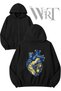 Van Gogh 1 Back Printed Zippered Hooded Black Cardigan (2 Yarns)