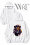 Lion King Back Printed Zippered Hooded White Cardigan (2 Yarns)