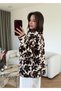Coffee Floral Patterned Fleece Zippered Teddy Sweatshirt - 5