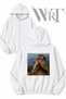 Monkey Praying Back-Printed Zippered Hooded White Cardigan (2 Yarns)