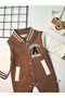 Baby Boy 3 Thread Ruffle Long Sleeve College Jumpsuit Mink Coffee - 2