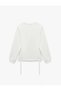 Slim Fit Three Thread Ribbed Lace-Up Sweatshirt with Side Laces, Crew Neck, Long Sleeves - 2