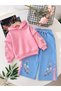 Girl's 3 Thread Embroidered Tracksuit Set |   Hooded Sweatshirt & Sweatpants |   Floral Patterned Sports Set