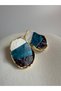 Gold Color Blue Enamel Earrings (3.8 cm) - 3