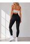 Black High Waist Above Knee Sport Leggings, Bodycon Fit - 3