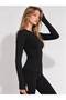 Women's Black Finger Detailed Bodysuit - 2
