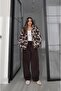 Brown Floral Patterned Zippered Fleece Jacket - 2