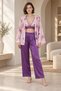 Women's Purple-Pink Satin Kimono Pajama Set Floral Patterned Bralet Trousers 3 Piece - 3