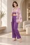 Women's Purple-Pink Satin Kimono Pajama Set Floral Patterned Bralet Trousers 3 Piece - 4