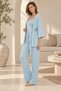 Women's Aqua Green 100% Cotton Pajama Set with Striped Lace Detail, 3 Pieces - 4