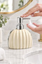 Corrugated Ceramic Liquid Soap Dispenser with Chrome Pump, Cream, 10.5X15 cm