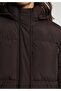 Regular Fit Hooded Zippered Lined Water Resistant Women's Brown Coat - 4