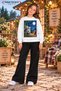 Winter, Spring, and Autumn Girls' Black Spanish Flared Bottoms and White Sweat Top