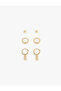 Set of 3 Steel Hoop Earrings with Stones