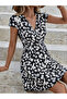 Women's Short Sleeve Double Breasted Collar Daisy Printed Crepe Dress - 6