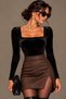 Women's Square Neck Long Sleeve Italian Velvet Snap Fastener Bodysuit Body - 4