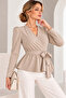 Stone Color V-Neck Double-Breasted Belted Long Sleeve Blouse