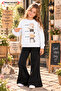 Winter, Spring, and Autumn Girls' Black Spanish Flared Bottoms and White Sweat Top