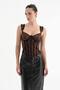 Women's Stoned Leopard Suede Fabric Corset with Underwire Design on the Chest
