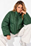 Women's Green Quilted Foldable Oversized Slim Coat