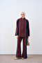Women's Double Color Stripe Detail Zippered Tracksuit Set Claret Red