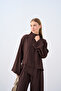 Women's High Collar Skirt Asymmetrical Cut Pants Suit Brown - 3