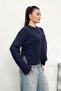 Women's Crew Neck Buttoned Cardigan with Side Slits Navy Blue - 27K 2286 - 3