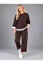 Women's Relaxed Fit Tracksuit Set White Contrast Stripe Detailed Three-Quarter Sleeve Top and Bottom Set
