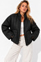 Women's Black Quilted Foldable Oversized Slim Coat