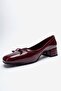 Gipsy Burgundy Wrinkled Patent Leather Bow Women's Low Heel Shoes - 8