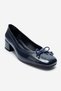 Gipsy Navy Blue Wrinkled Patent Leather Bow Women's Low Heel Shoes - 6