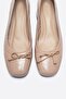 Gipsy Dark Beige Wrinkled Patent Leather Bow Women's Low Heel Shoes - 4