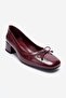 Gipsy Burgundy Wrinkled Patent Leather Bow Women's Low Heel Shoes - 6