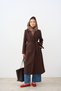 Women's Medium Length Cashmere Coat with Buttons and Waist Tie, Brown