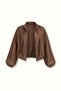 High Collar Zippered Brown Bomber Jacket - 3