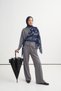 Diamond Pattern Reniva Tensel Triangle Shoulder Shawl Navy Blue - 2