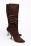 Tmara Women's Brown Suede Drawstring Zippered Heeled Long Boots - 2