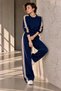 Nubuck Stripe Detailed Crew Neck Women's Set My3535