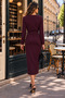 Women's Long Sleeve Crew Neck Side Slit Buttoned Midi Crepe Dress - 4