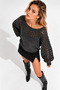 Women's Anthracite Braided Openwork Boat Neck Knitwear Sweater - 2